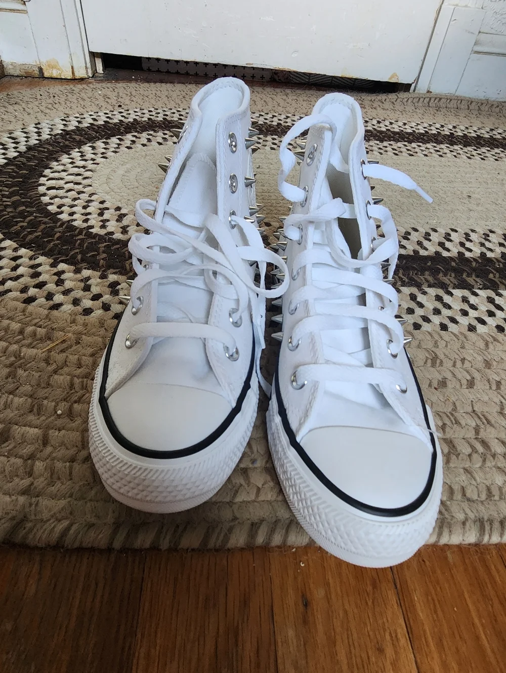 Converse White High Top Sneakers with Silver Studs